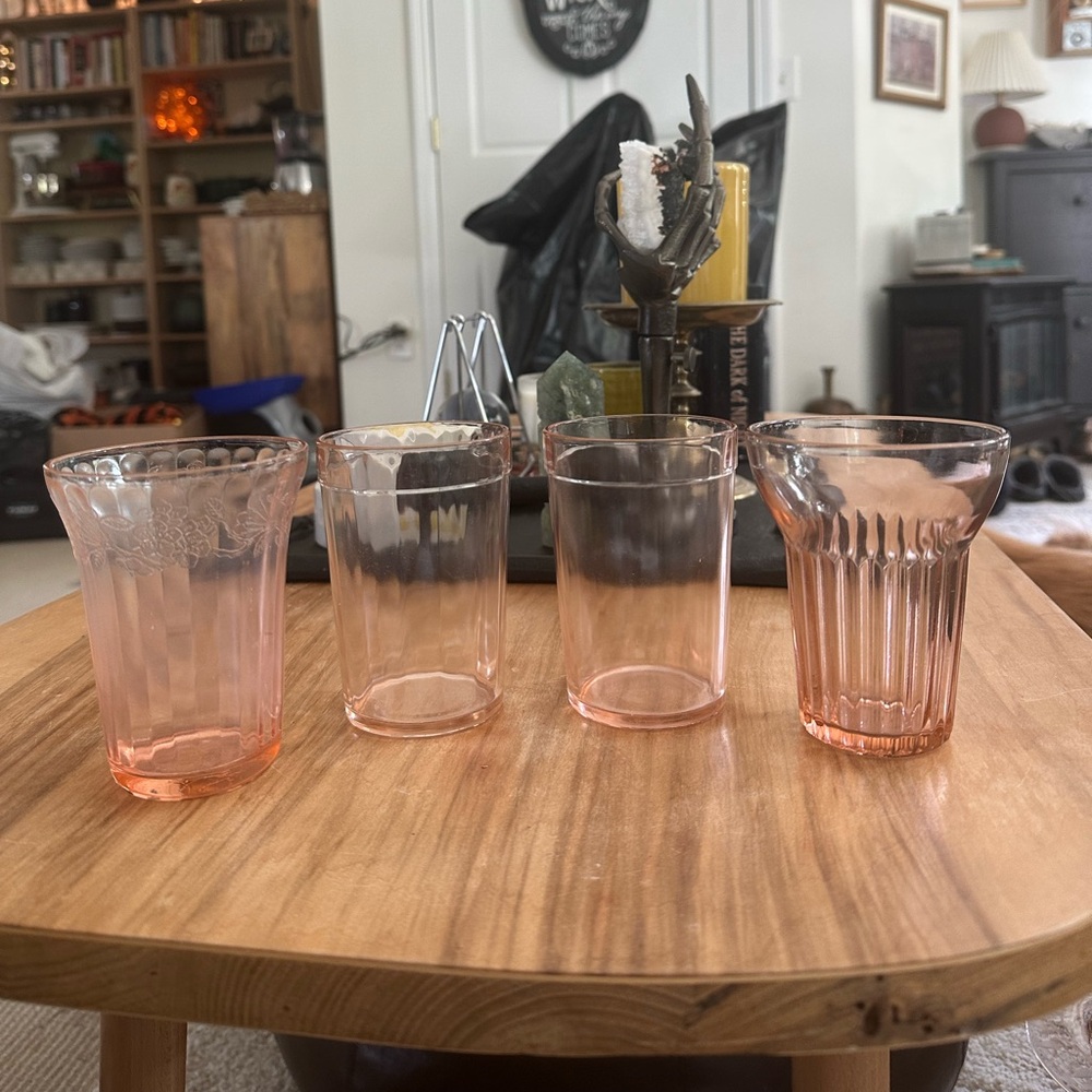 Set of 4 vintage Pink depression glassTumbler Set 8 ounce